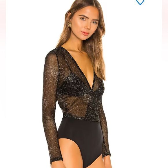 Superdown wilhemina metallic bodysuit new XXS BLACK/GOLD - Picture 5 of 13